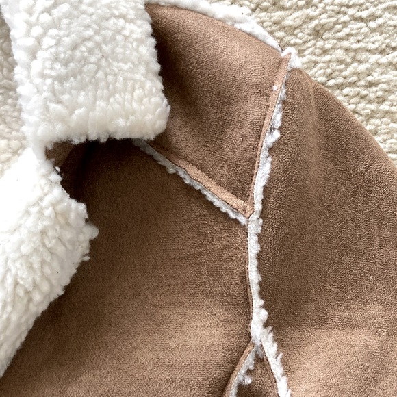 Faux Suede Sherpa Lined Short Moto Style Jacket - Picture 5 of 11